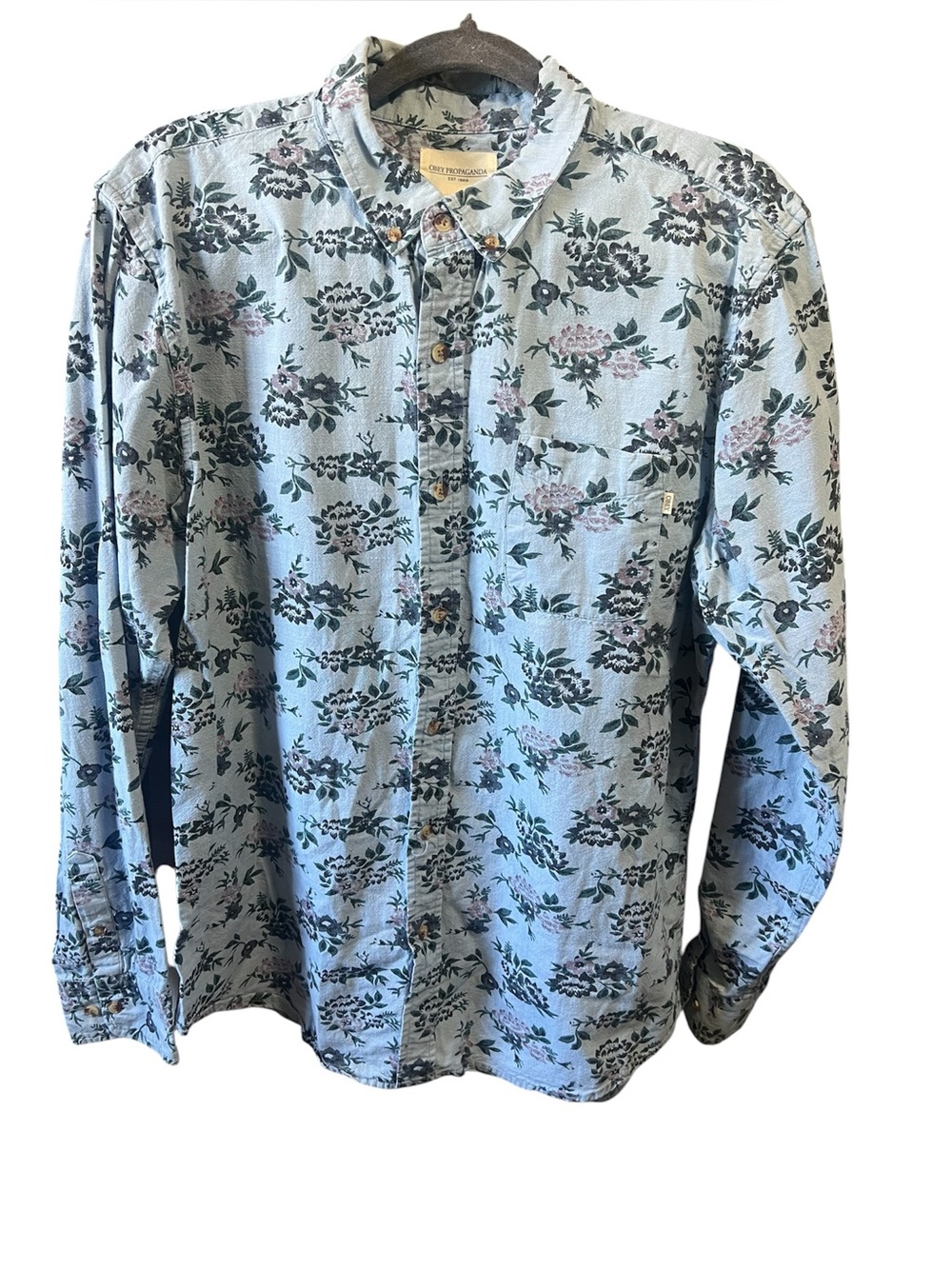 Obey Propaganda Light Blue Floral Button-Up Shirt